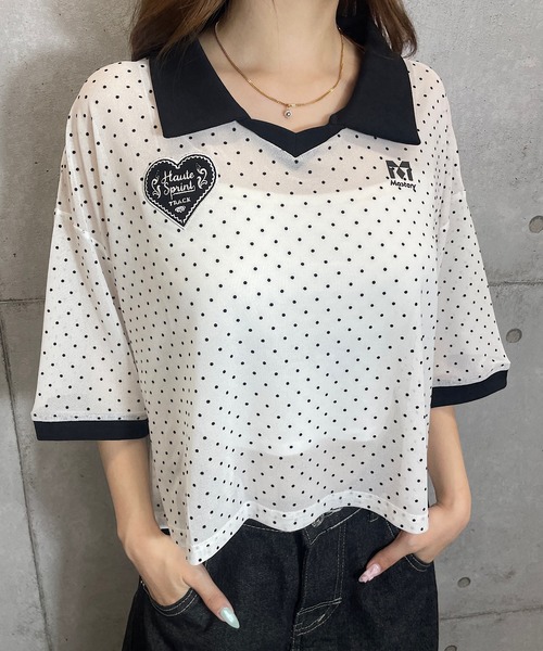 ROGER AND RAW（ロジャーアンドロウ）の「ドットシアー 半袖ユニフォームトップス（Tシャツ/カットソー・レディース・ホワイト/ブラック・FREE）」の16枚目の写真