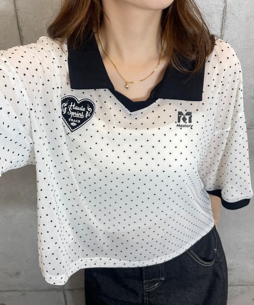 ROGER AND RAW（ロジャーアンドロウ）の「ドットシアー 半袖ユニフォームトップス（Tシャツ/カットソー・レディース・ホワイト/ブラック・FREE）」の15枚目の写真