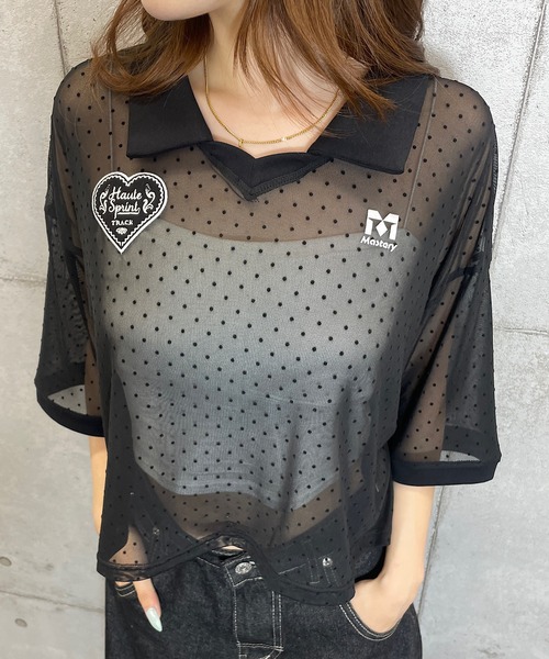 ROGER AND RAW（ロジャーアンドロウ）の「ドットシアー 半袖ユニフォームトップス（Tシャツ/カットソー・レディース・ホワイト/ブラック・FREE）」の6枚目の写真