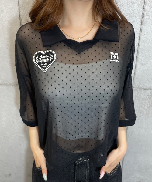 ROGER AND RAW（ロジャーアンドロウ）の「ドットシアー 半袖ユニフォームトップス（Tシャツ/カットソー・レディース・ホワイト/ブラック・FREE）」の5枚目の写真