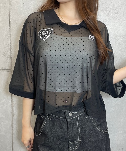 ROGER AND RAW（ロジャーアンドロウ）の「ドットシアー 半袖ユニフォームトップス（Tシャツ/カットソー・レディース・ホワイト/ブラック・FREE）」の10枚目の写真