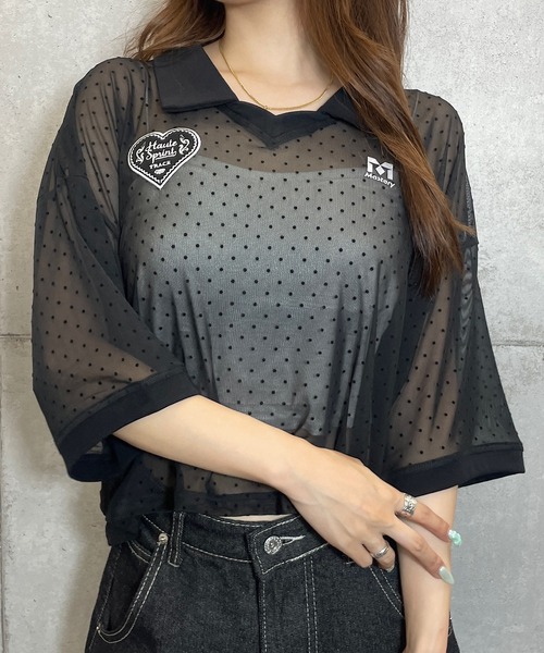 ROGER AND RAW（ロジャーアンドロウ）の「ドットシアー 半袖ユニフォームトップス（Tシャツ/カットソー・レディース・ホワイト/ブラック・FREE）」の9枚目の写真