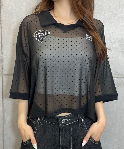 ROGER AND RAW（ロジャーアンドロウ）の「ドットシアー 半袖ユニフォームトップス（Tシャツ/カットソー・レディース・ホワイト/ブラック・FREE）」の8枚目の写真