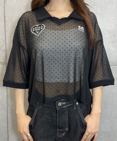 ROGER AND RAW（ロジャーアンドロウ）の「ドットシアー 半袖ユニフォームトップス（Tシャツ/カットソー・レディース・ホワイト/ブラック・FREE）」の7枚目の写真