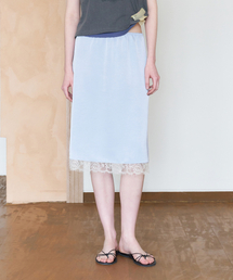 SATIN LACE MIDI SKIRT_LIGHT BLUE