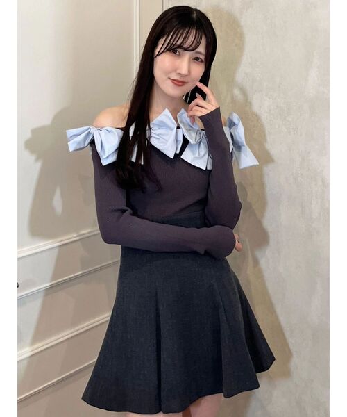 MERCURYDUO（マーキュリーデュオ）の「異素材リボンオフショルニット（ニット/セーター・レディース・チャコールグレー/ブラック/ブラウン・FREE）」の3枚目の写真