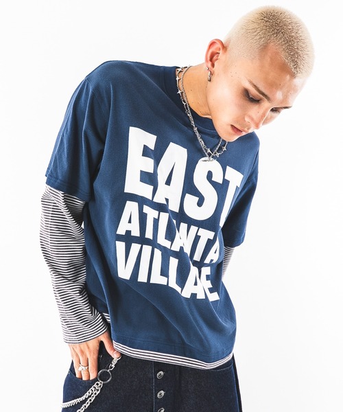 SHORT ROUND(ショートラウンド)の「SHORT ROUND/【26年秋冬新作】フェイクレイヤードグラフィックT(LS)(Tシャツ/カットソー・メンズ・ブラック系その他/ホワイト系その他/ネイビー/ワイン・LARGE/MEDIUM)」の3枚目の写真