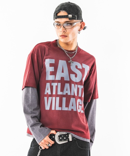 SHORT ROUND(ショートラウンド)の「SHORT ROUND/【26年秋冬新作】フェイクレイヤードグラフィックT(LS)(Tシャツ/カットソー・メンズ・ブラック系その他/ホワイト系その他/ネイビー/ワイン・LARGE/MEDIUM)」の6枚目の写真