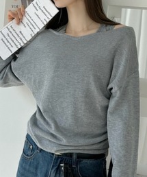 2WAY レースレイヤード風 ニット プルオーバー