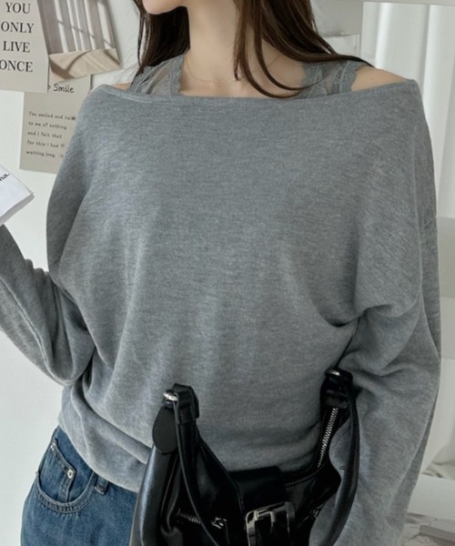 Ada.(エイダ)の「2WAY レースレイヤード風 ニット プルオーバー(ニット/セーター・レディース・アイボリー/チャコール/グレー・FREE)」の17枚目の写真