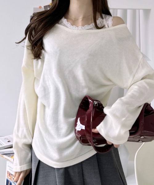 Ada.(エイダ)の「2WAY レースレイヤード風 ニット プルオーバー(ニット/セーター・レディース・アイボリー/チャコール/グレー・FREE)」の11枚目の写真