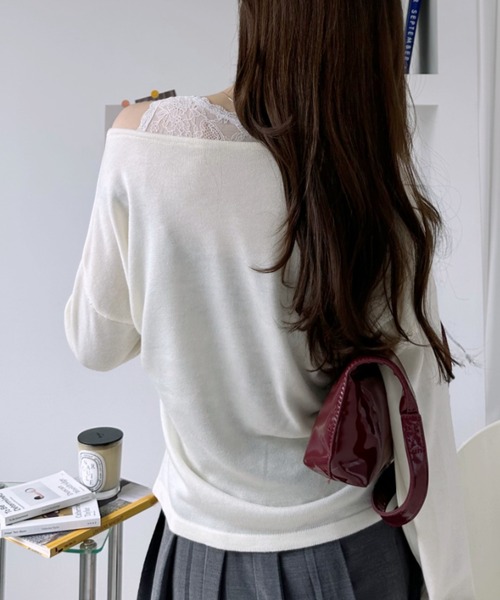 Ada.(エイダ)の「2WAY レースレイヤード風 ニット プルオーバー(ニット/セーター・レディース・アイボリー/チャコール/グレー・FREE)」の14枚目の写真