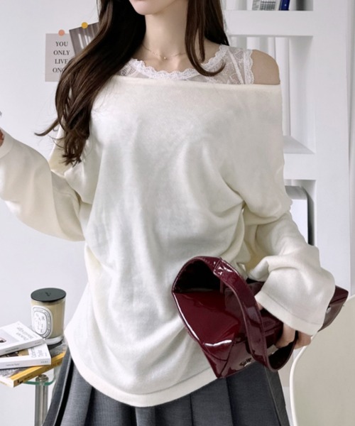 Ada.(エイダ)の「2WAY レースレイヤード風 ニット プルオーバー(ニット/セーター・レディース・アイボリー/チャコール/グレー・FREE)」の13枚目の写真