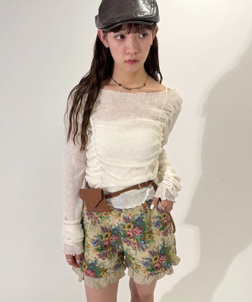 w closet(ダブルクローゼット)の「フロントギャザープルオーバー(Tシャツ/カットソー・レディース・オフホワイト/ピンク/ブラウン/イエロー・FREE)」の5枚目の写真