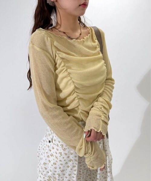w closet(ダブルクローゼット)の「フロントギャザープルオーバー(Tシャツ/カットソー・レディース・オフホワイト/ピンク/ブラウン/イエロー・FREE)」の18枚目の写真