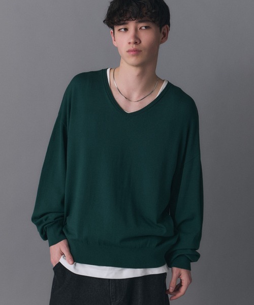 Confirm(コンファーム)の「V-neck High Gauge Knit / Vネックハイゲージニット メンズ レディース ユニセックス(ニット/セーター・メンズ・スカイブルー/グリーン/ブラック・L/M/S)」の1枚目の写真
