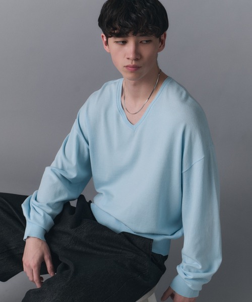 Confirm(コンファーム)の「V-neck High Gauge Knit / Vネックハイゲージニット メンズ レディース ユニセックス(ニット/セーター・メンズ・スカイブルー/グリーン/ブラック・L/M/S)」の8枚目の写真