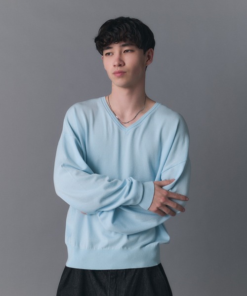 Confirm(コンファーム)の「V-neck High Gauge Knit / Vネックハイゲージニット メンズ レディース ユニセックス(ニット/セーター・メンズ・スカイブルー/グリーン/ブラック・L/M/S)」の9枚目の写真