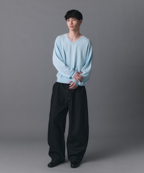 Confirm(コンファーム)の「V-neck High Gauge Knit / Vネックハイゲージニット メンズ レディース ユニセックス(ニット/セーター・メンズ・スカイブルー/グリーン/ブラック・L/M/S)」の14枚目の写真