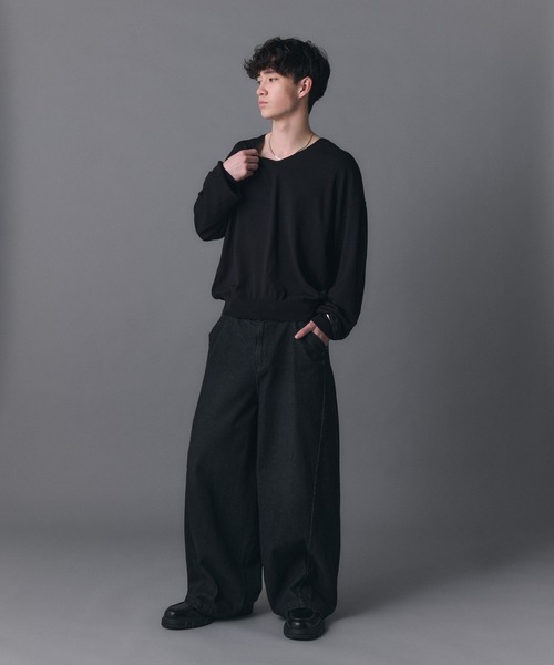 Confirm(コンファーム)の「V-neck High Gauge Knit / Vネックハイゲージニット メンズ レディース ユニセックス(ニット/セーター・メンズ・スカイブルー/グリーン/ブラック・L/M/S)」の5枚目の写真
