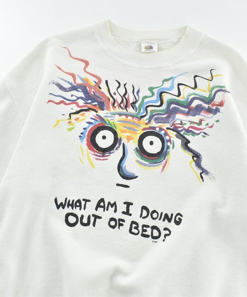 FRUIT OF THE LOOM(フルーツオブザルーム)の「【USED】90’s FRUIT OF THE LOOM “What Am I Doing Out Of Bed” アート スウェット USA製(スウェット・メンズ・ホワイト・LARGE)」の2枚目の写真