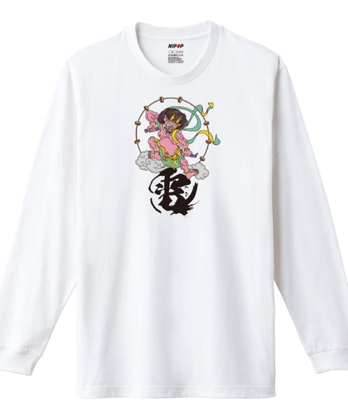 NIPOP(ニポップ)の「NIPOP(ニポップ) 長袖Tシャツ 雷神 和 プリント インバウンド お土産 ロンT トップス レディース(Tシャツ/カットソー・レディース・ブラック系2/ホワイト系1/ホワイト系2/ブラック系3/ブラック系1/ホワイト系3・XS/S)」の2枚目の写真