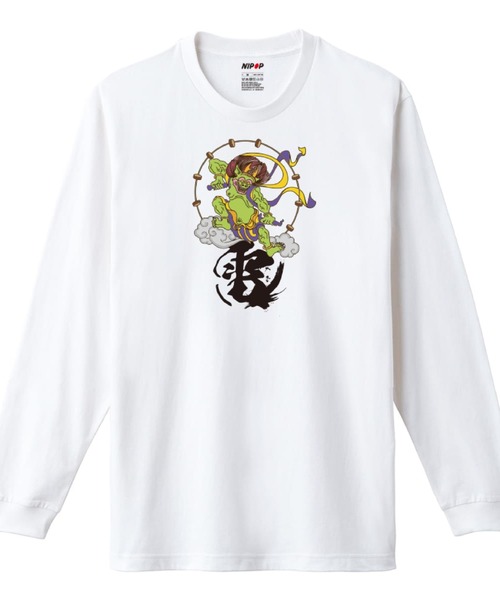 NIPOP(ニポップ)の「NIPOP(ニポップ) 長袖Tシャツ 雷神 和 プリント インバウンド お土産 ロンT トップス レディース(Tシャツ/カットソー・レディース・ブラック系2/ホワイト系1/ホワイト系2/ブラック系3/ブラック系1/ホワイト系3・XS/S)」の4枚目の写真