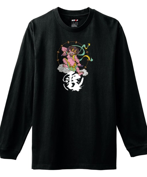 NIPOP(ニポップ)の「NIPOP(ニポップ) 長袖Tシャツ 雷神 和 プリント インバウンド お土産 ロンT トップス レディース(Tシャツ/カットソー・レディース・ブラック系2/ホワイト系1/ホワイト系2/ブラック系3/ブラック系1/ホワイト系3・XS/S)」の1枚目の写真