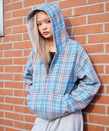 REVERSIBLE CHECK HOOD ZIP-UP GREY