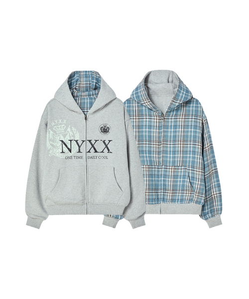 NYXX（エヌワイエックスエックス）の「REVERSIBLE CHECK HOOD ZIP-UP GREY（パーカー・レディース・その他・FREE）」の2枚目の写真