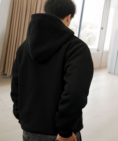 Ammie（アミー）の「無地 ジップパーカー 裏起毛 長袖パーカー 羽織り（パーカー・メンズ・杢グレー/ブラック系/ブラック・M/L/LL）」の8枚目の写真