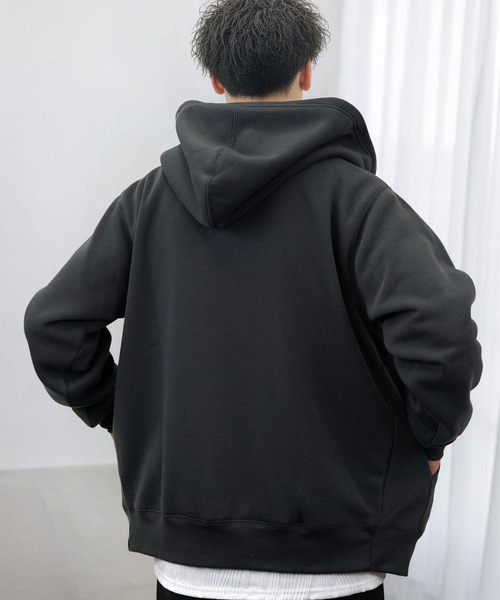 Ammie（アミー）の「無地 ジップパーカー 裏起毛 長袖パーカー 羽織り（パーカー・メンズ・杢グレー/ブラック系/ブラック・M/L/LL）」の20枚目の写真