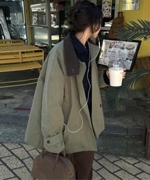 バイカラー ポロカラー トレンチコート