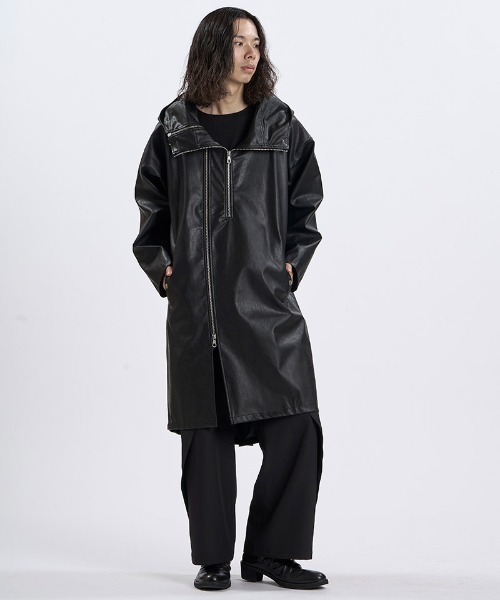 NO ID.(ノーアイディ)の「mj12004- シンセティックレザーW-ZIPモッズコート(459006-596C)(モッズコート・メンズ・ブラック/ブラック系その他・ONE SIZE)」の14枚目の写真