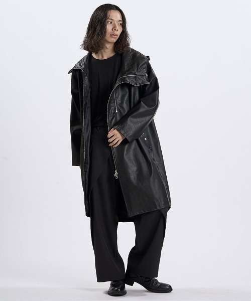 NO ID.(ノーアイディ)の「mj12004- シンセティックレザーW-ZIPモッズコート(459006-596C)(モッズコート・メンズ・ブラック/ブラック系その他・ONE SIZE)」の15枚目の写真