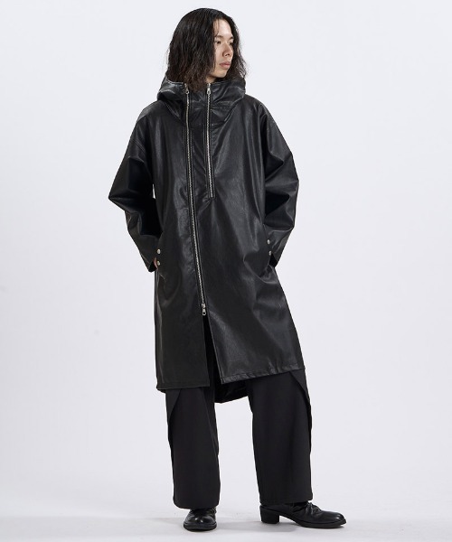 NO ID.(ノーアイディ)の「mj12004- シンセティックレザーW-ZIPモッズコート(459006-596C)(モッズコート・メンズ・ブラック/ブラック系その他・ONE SIZE)」の16枚目の写真