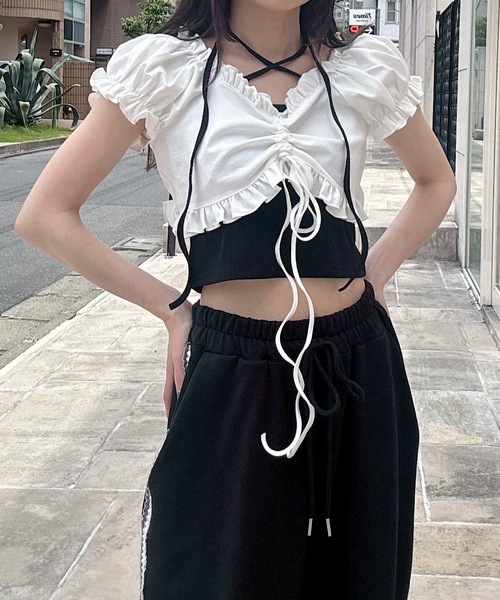 セール】LITTLE シャーリングアンサンブルトップ（Tシャツ/カットソー 