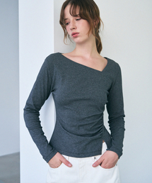 カーブ シャーリングタック ロングスリーブTシャツ [チャコール]