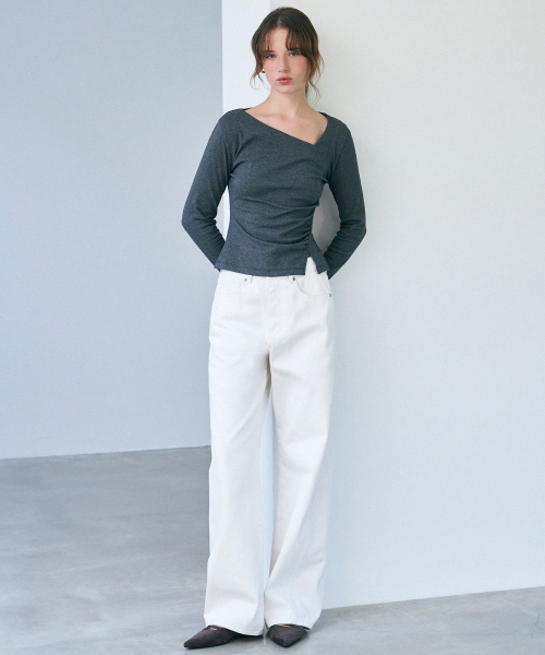 DRAWFIT WOMEN（ドローフィットウーマン）の「カーブ シャーリングタック ロングスリーブTシャツ [チャコール]（Tシャツ/カットソー・レディース・その他・SMALL/MEDIUM）」の2枚目の写真