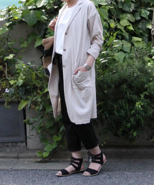 coen（コーエン）の「綿麻テーラードロングカーディガン（テーラードジャケット・レディース・グレー/ナチュラル・FREE）」の2枚目の写真