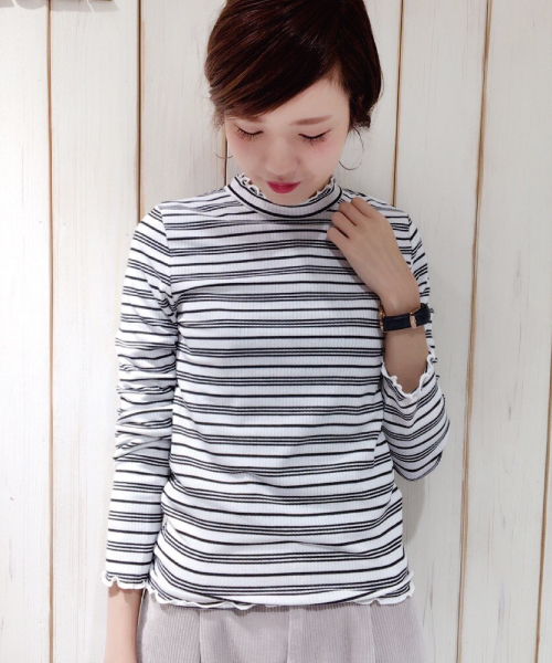 mysty woman（ミスティウーマン）の「テレコ無地＆ボーダーハイネックロンT（Tシャツ/カットソー・レディース・アイボリー/ブラック/ブラック系その他/グレー/ホワイト系その他/ピンク・FREE）」の3枚目の写真