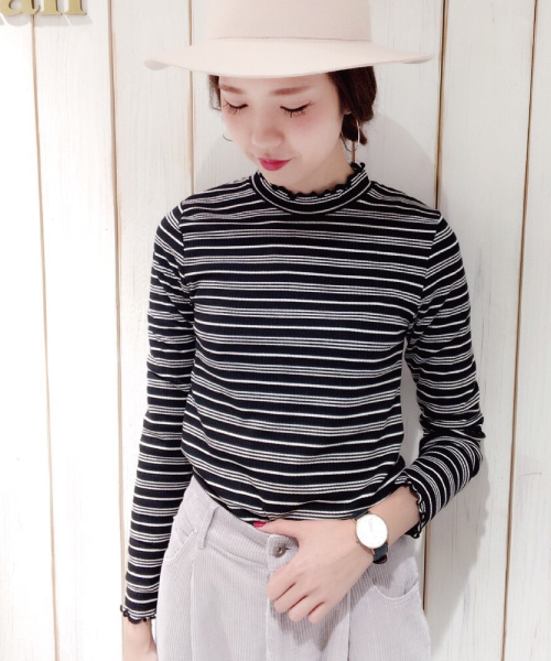 mysty woman（ミスティウーマン）の「テレコ無地＆ボーダーハイネックロンT（Tシャツ/カットソー・レディース・アイボリー/ブラック/ブラック系その他/グレー/ホワイト系その他/ピンク・FREE）」の5枚目の写真