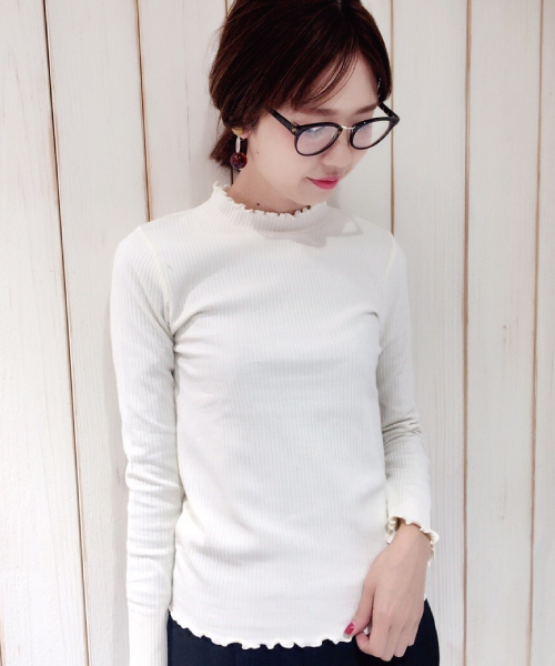 mysty woman（ミスティウーマン）の「テレコ無地＆ボーダーハイネックロンT（Tシャツ/カットソー・レディース・アイボリー/ブラック/ブラック系その他/グレー/ホワイト系その他/ピンク・FREE）」の2枚目の写真