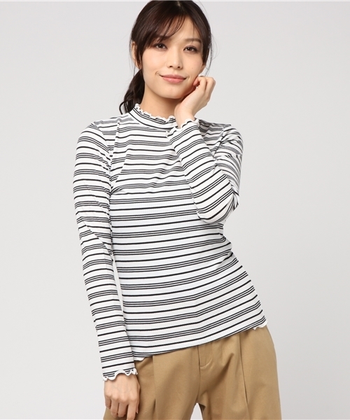 mysty woman（ミスティウーマン）の「テレコ無地＆ボーダーハイネックロンT（Tシャツ/カットソー・レディース・アイボリー/ブラック/ブラック系その他/グレー/ホワイト系その他/ピンク・FREE）」の17枚目の写真