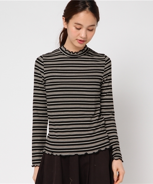 mysty woman（ミスティウーマン）の「テレコ無地＆ボーダーハイネックロンT（Tシャツ/カットソー・レディース・アイボリー/ブラック/ブラック系その他/グレー/ホワイト系その他/ピンク・FREE）」の18枚目の写真