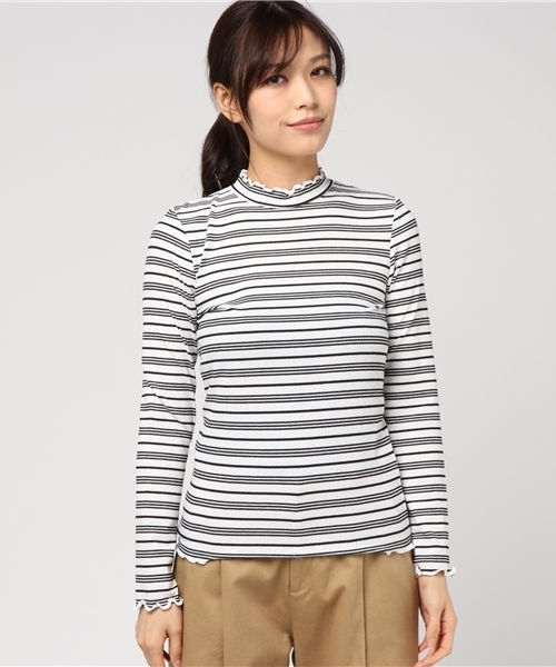 mysty woman（ミスティウーマン）の「テレコ無地＆ボーダーハイネックロンT（Tシャツ/カットソー・レディース・アイボリー/ブラック/ブラック系その他/グレー/ホワイト系その他/ピンク・FREE）」の7枚目の写真