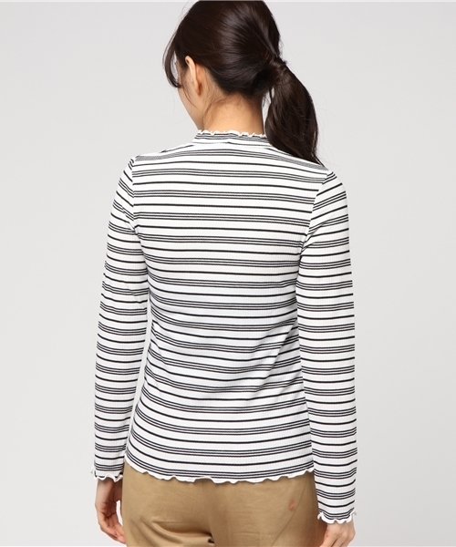 mysty woman（ミスティウーマン）の「テレコ無地＆ボーダーハイネックロンT（Tシャツ/カットソー・レディース・アイボリー/ブラック/ブラック系その他/グレー/ホワイト系その他/ピンク・FREE）」の9枚目の写真