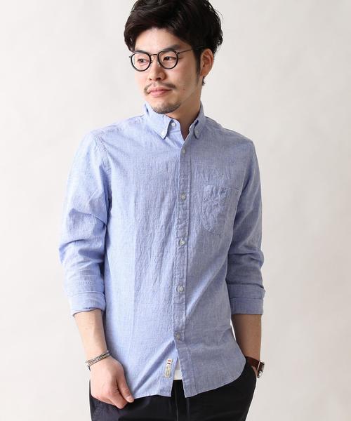 coen(コーエン)の「フレンチリネン×コットンシャンブレーボタンダウンシャツ(シャツ/ブラウス・メンズ・ピンク/ネイビー/クリーム/ホワイト・X-LARGE/MEDIUM/LARGE/SMALL)」の3枚目の写真