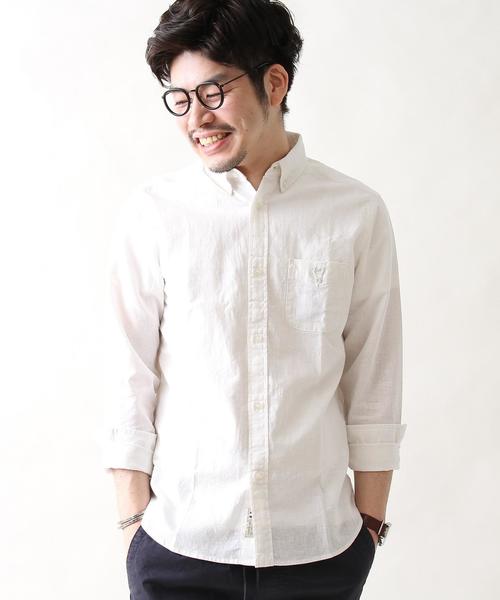 coen(コーエン)の「フレンチリネン×コットンシャンブレーボタンダウンシャツ(シャツ/ブラウス・メンズ・ピンク/ネイビー/クリーム/ホワイト・X-LARGE/MEDIUM/LARGE/SMALL)」の1枚目の写真