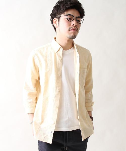 coen(コーエン)の「フレンチリネン×コットンシャンブレーボタンダウンシャツ(シャツ/ブラウス・メンズ・ピンク/ネイビー/クリーム/ホワイト・X-LARGE/MEDIUM/LARGE/SMALL)」の2枚目の写真